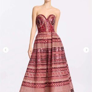 Elie saab red embroidered midi dress